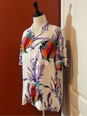 Kennington Men’s Vintage Tropical Fish Button Up Rayon Hawaiian Shirt